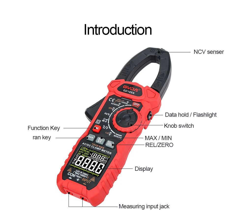 Giới thiệu nút của Máy đo kẹp Rms True GVDA GD169A